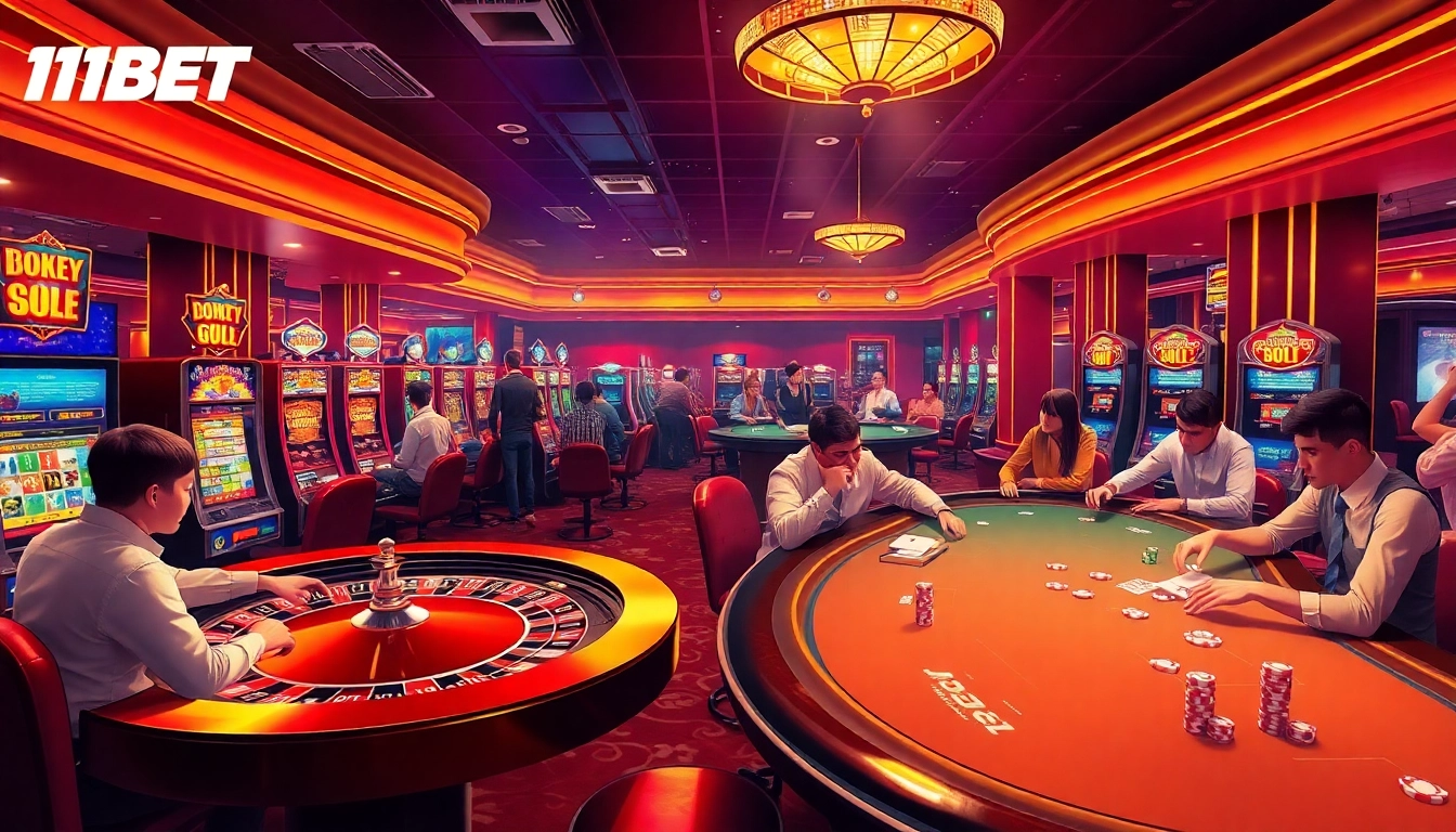Experience the thrill of gaming at 11BET with players engaged in exciting casino activities like roulette and poker.