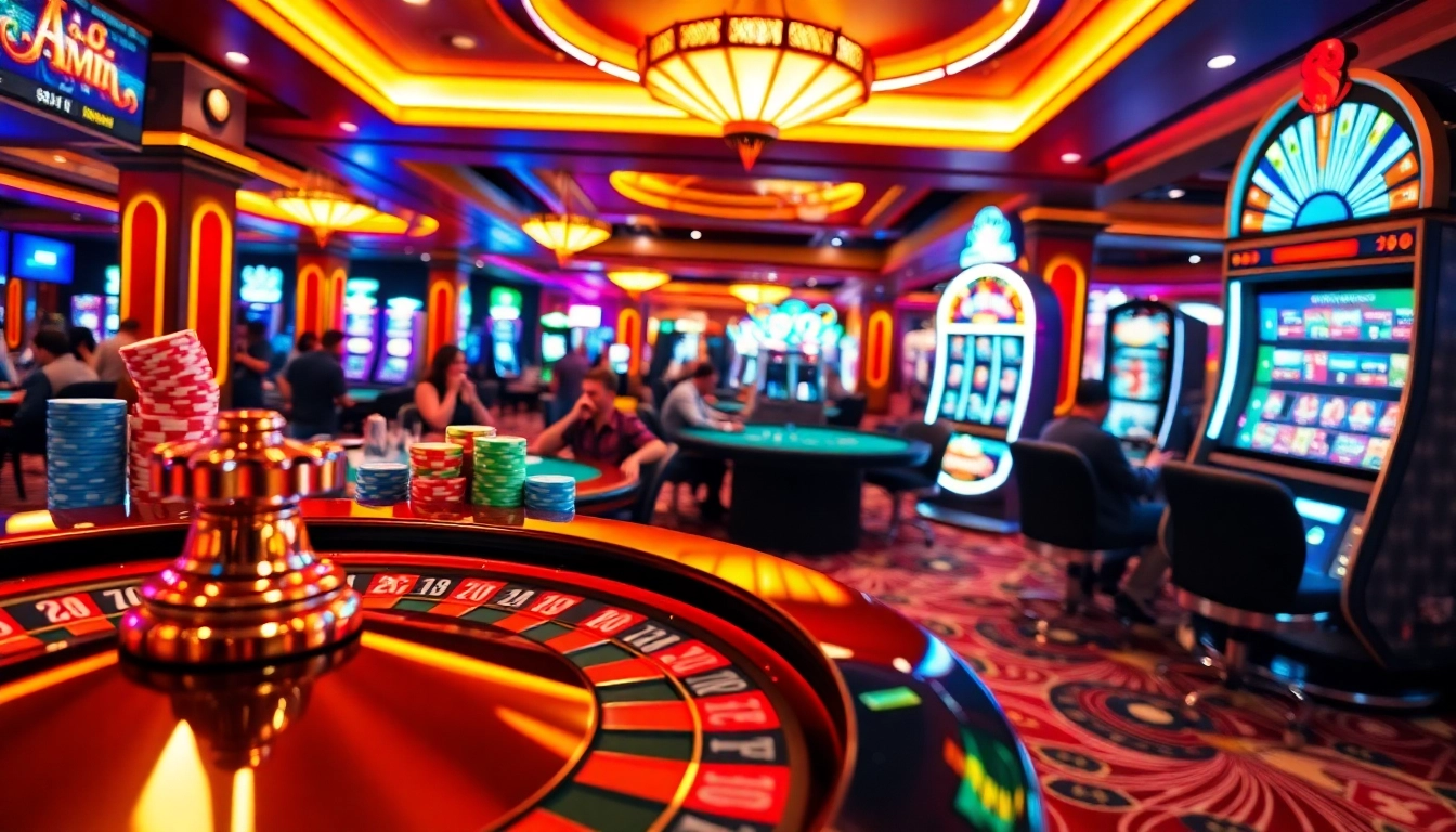 Experience thrilling gameplay at https://shbetb0.com/ with a lively casino setting featuring a roulette wheel, poker chips, and enthusiastic players betting their fortunes.